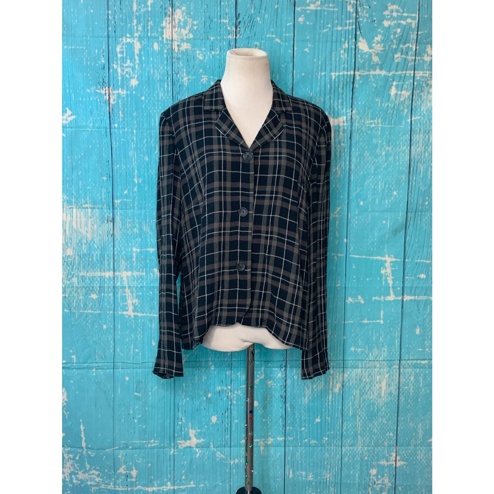 Liz Claiborne Liz Claiborne black gray plaid long sleeves blouse size MP Size M / US 6-8 / IT 42-44 - 8 Thumbnail