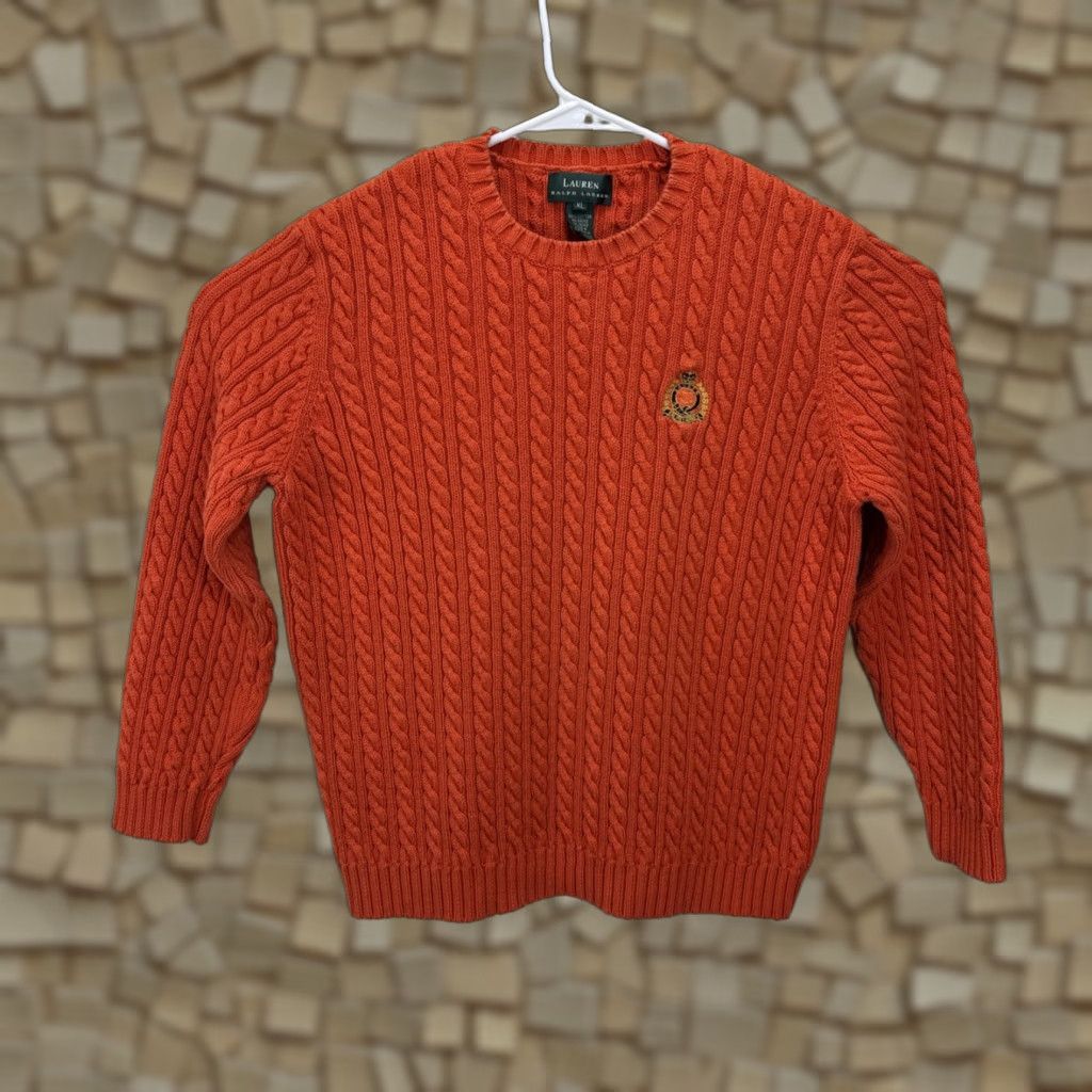 Ralph Lauren VINTAGE Lauren Ralph Lauren Sweater Womens XL Cable Knit Orange Crest Logo Crew Neck Long Sleeve Pullover 90s Preppy Classic Vintage All Seasons Women Size XL / US 12-14 / IT 48-50 - 1 Thumbnail