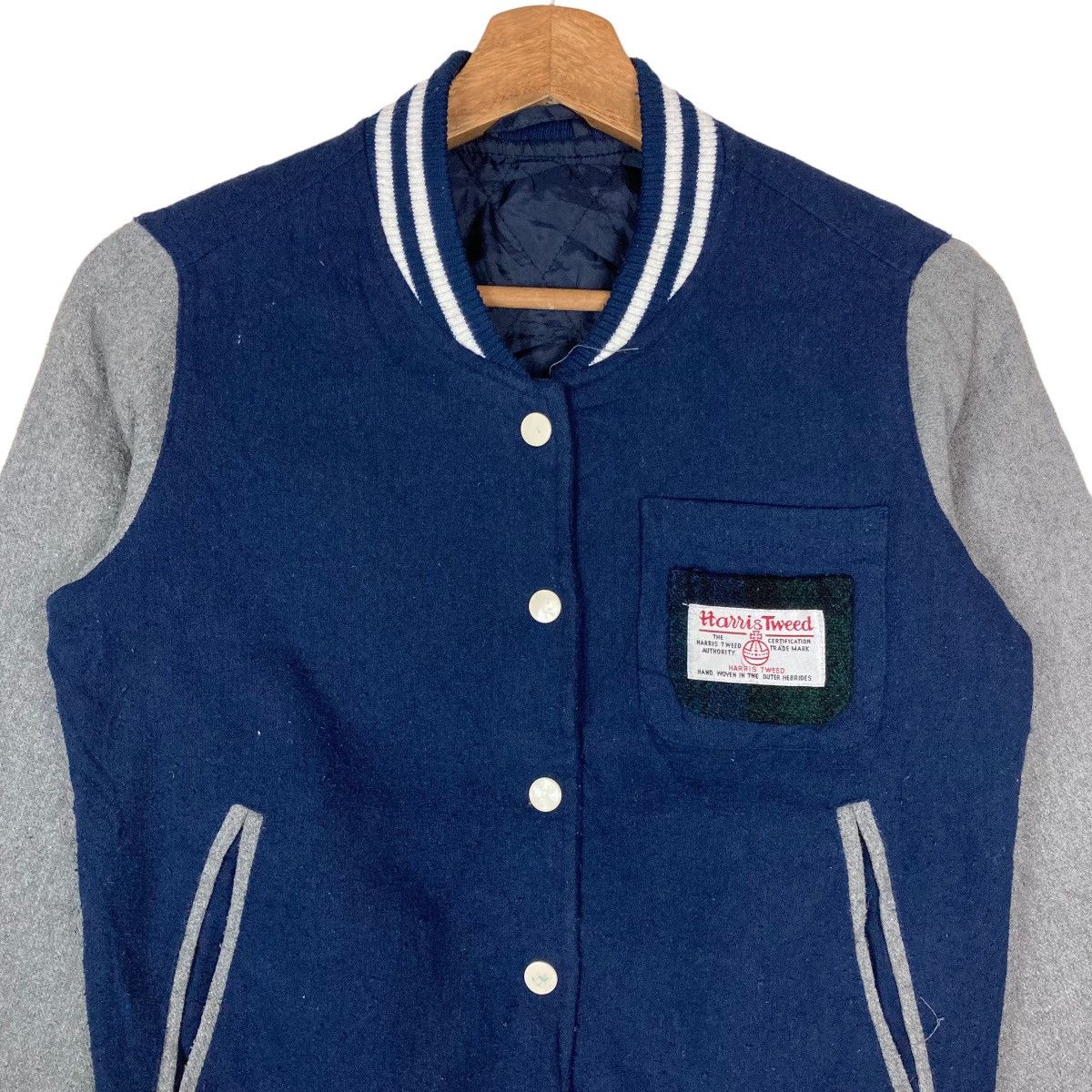 Harris Tweed Vintage Harris Tweed Snap Button Varsity Jacket Size US S / EU 44-46 / 1 - 2 Thumbnail