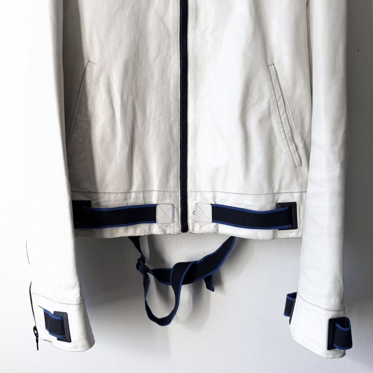 Miu Miu Miu Miu SS2000 White Belted Leather Blouson Jacket Size US L / EU 52-54 / 3 - 3 Thumbnail