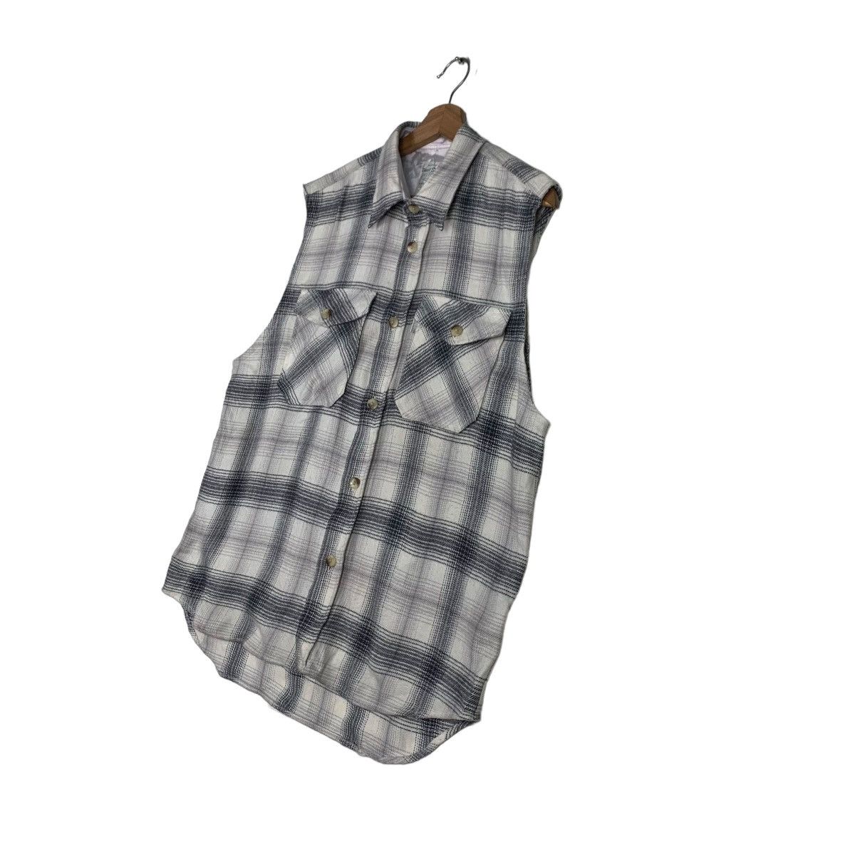 Japanese Brand PRACT STUDIO Shadow Plaid Sleeveless Flannel #0090-C6 Size US L / EU 52-54 / 3 - 2 Thumbnail