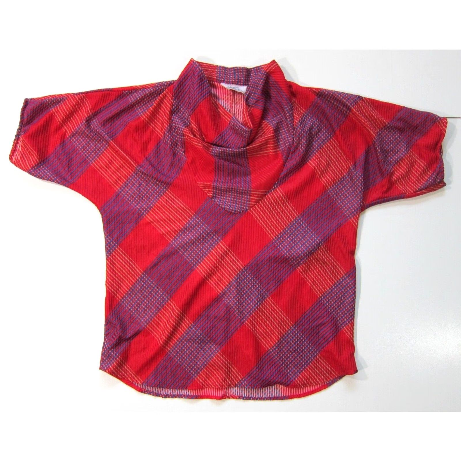 Vintage Vintage Brooklyn Blouse Works Red Blue Plaid High Slouch Neck Shirt Top Medium Womens Blouse Size M / US 6-8 / IT 42-44 - 2 Thumbnail