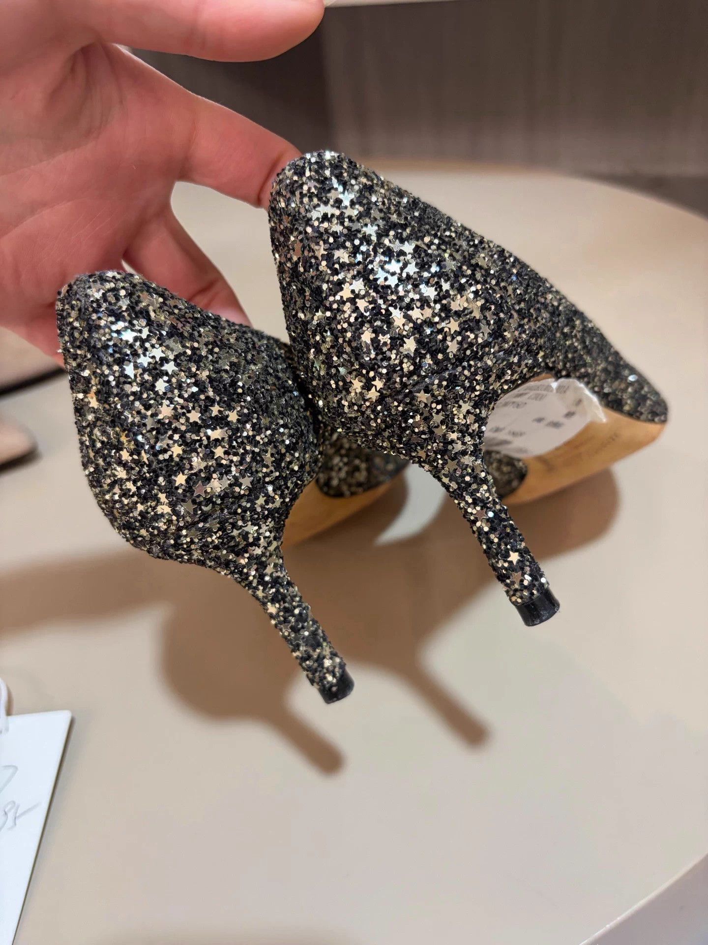 Jimmy Choo black gold star-sequin heels new 37