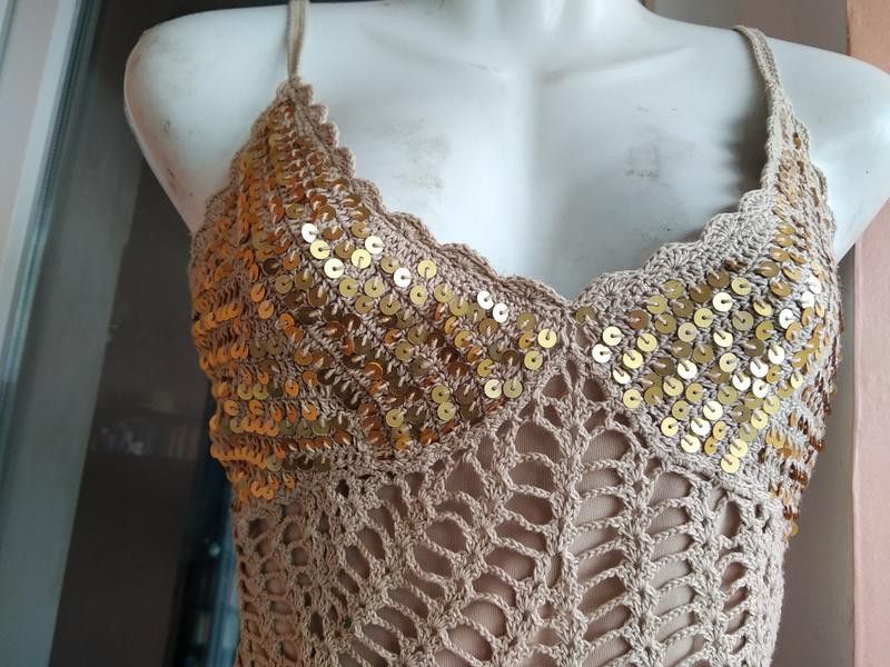 Other Archival womens crochet tank top with gold sequins sz M Bay Size M / US 6-8 / IT 42-44 - 2 Thumbnail