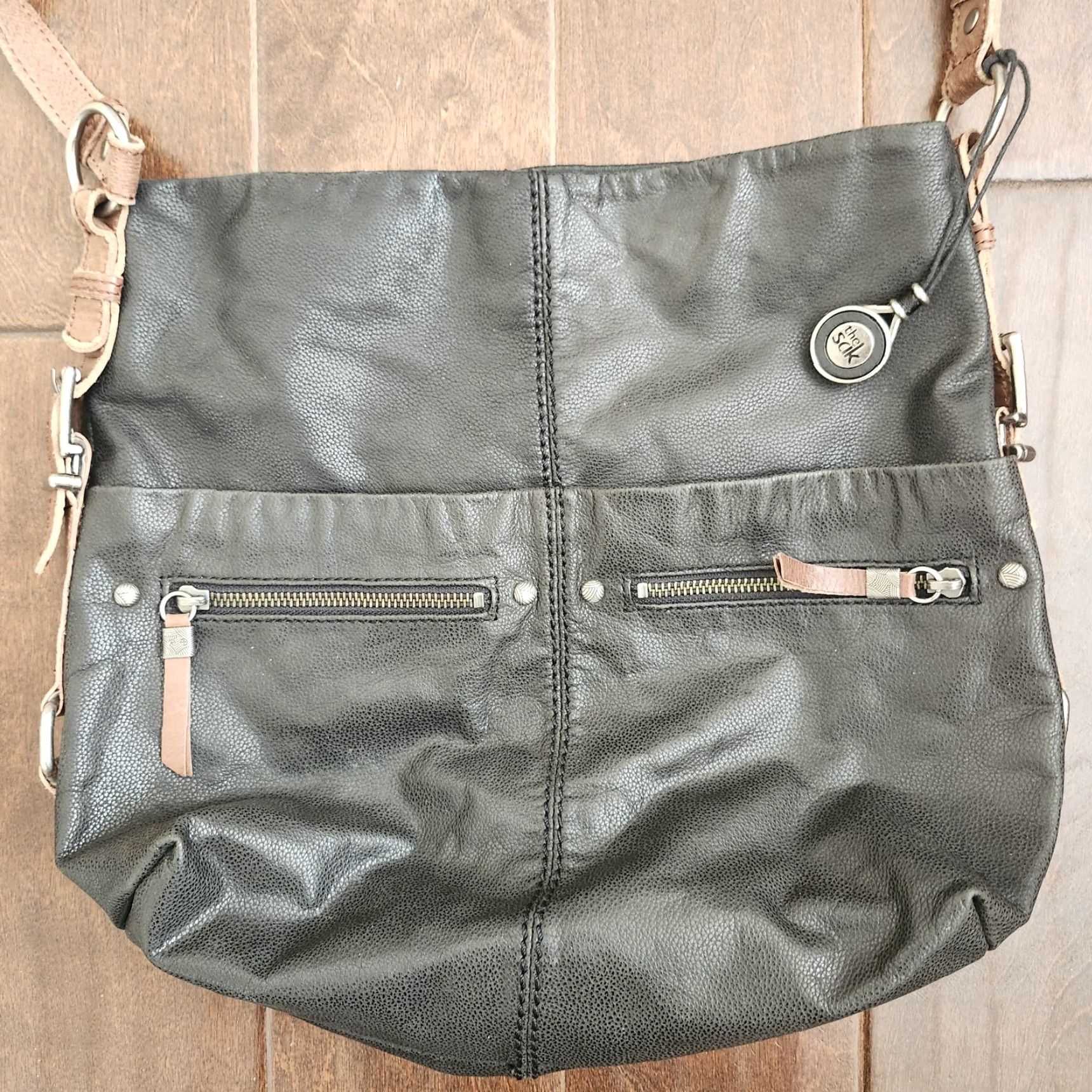 The Sak The Sak Leather Shoulder Bag Black Tan Crossbody Women Magnetic Closure Solid Leather Shoulder Bag Ladies Crossbody Tan Black Size ONE SIZE - 3 Thumbnail