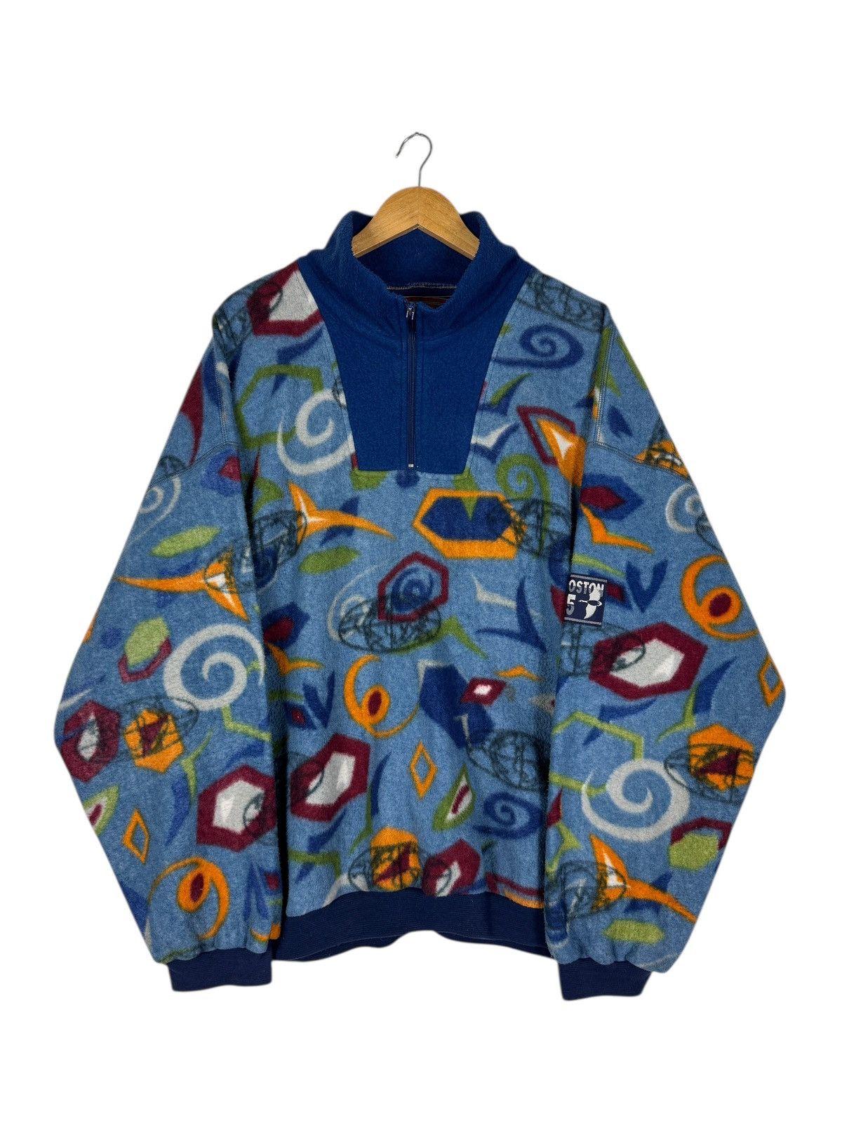 Japanese Brand 🔥 Boston Campany Printed Fleece Anorak HalfZipper Size US XL / EU 56 / 4 - 1 Thumbnail