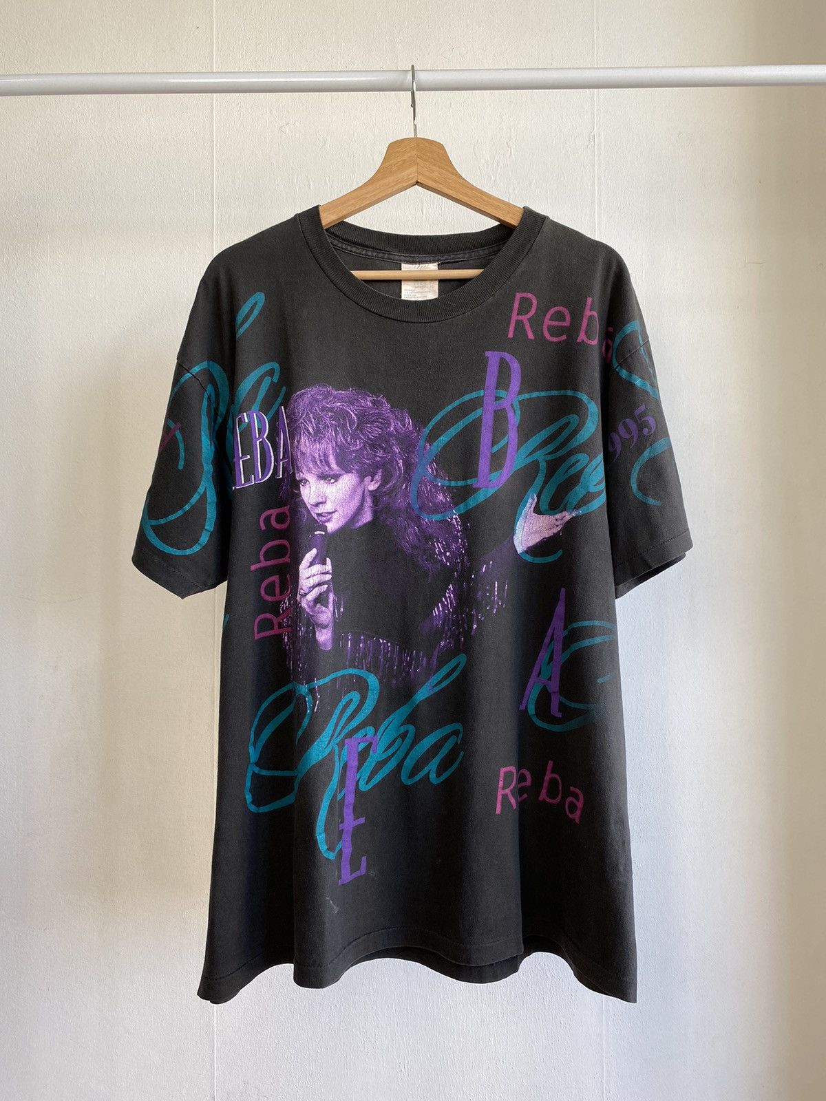 image of Band Tees x Vintage 1995 Reba All Over Print Band Tee in Black, Men's (Size XL)