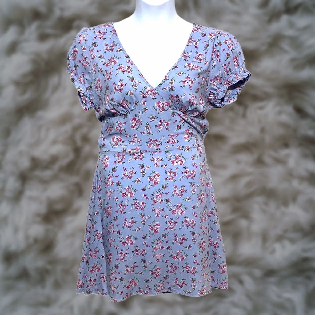 Rsq RSQ Floral V Neck Dress XL Short Sleeve Open Back Mini Tie Neck Prairie Boho Cottage NWT Women's Dress Size XL / US 12-14 / IT 48-50 - 1 Thumbnail