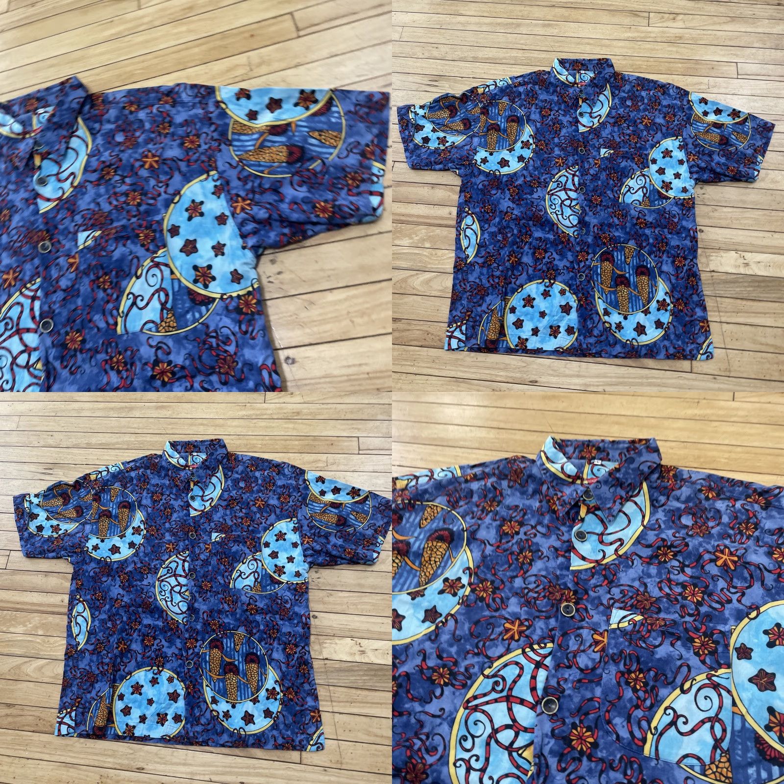 Vintage Signum Graphic Shirt Men L Oversized Butterfly Starfish Blue Orange Geometric Premium Button Up Shirt Size US L / EU 52-54 / 3 - 11 Thumbnail