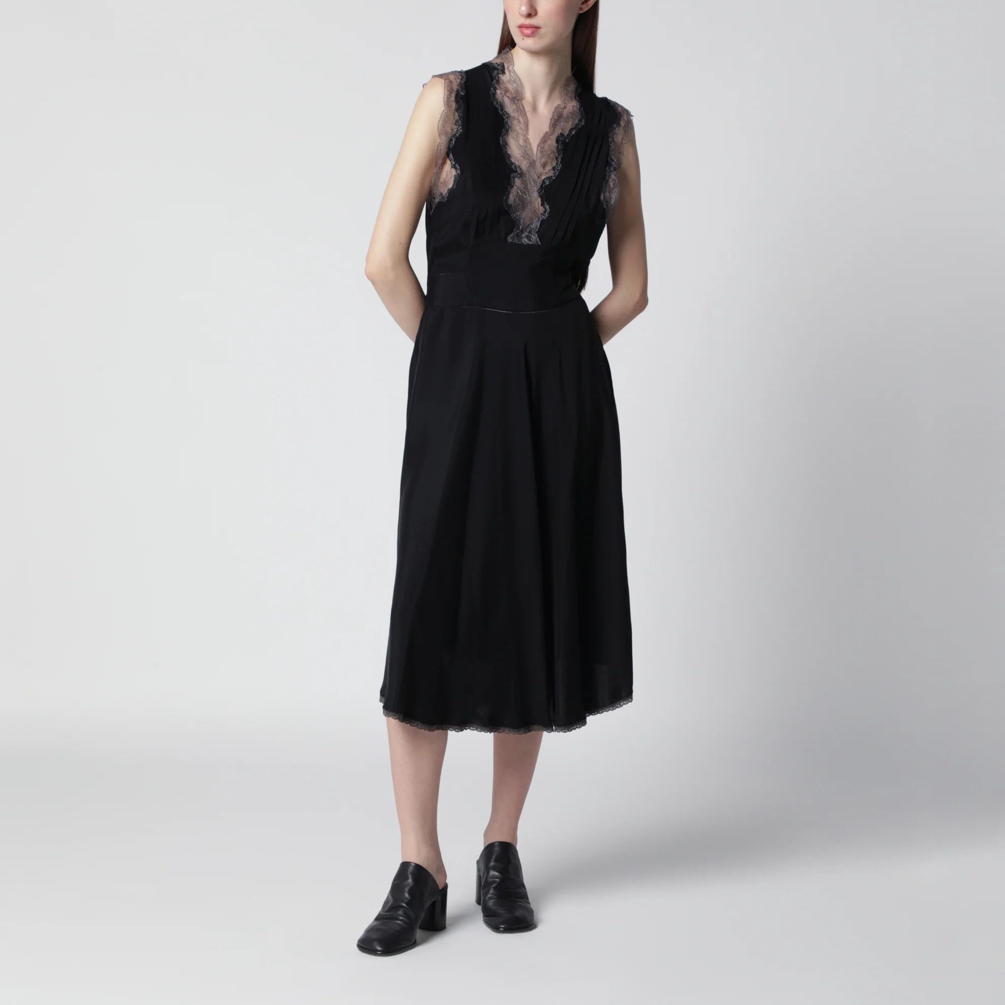 Maison Margiela o1d2blof0426 Silk Midi Dress in Black Size M / US 6-8 / IT 42-44 - 2 Thumbnail