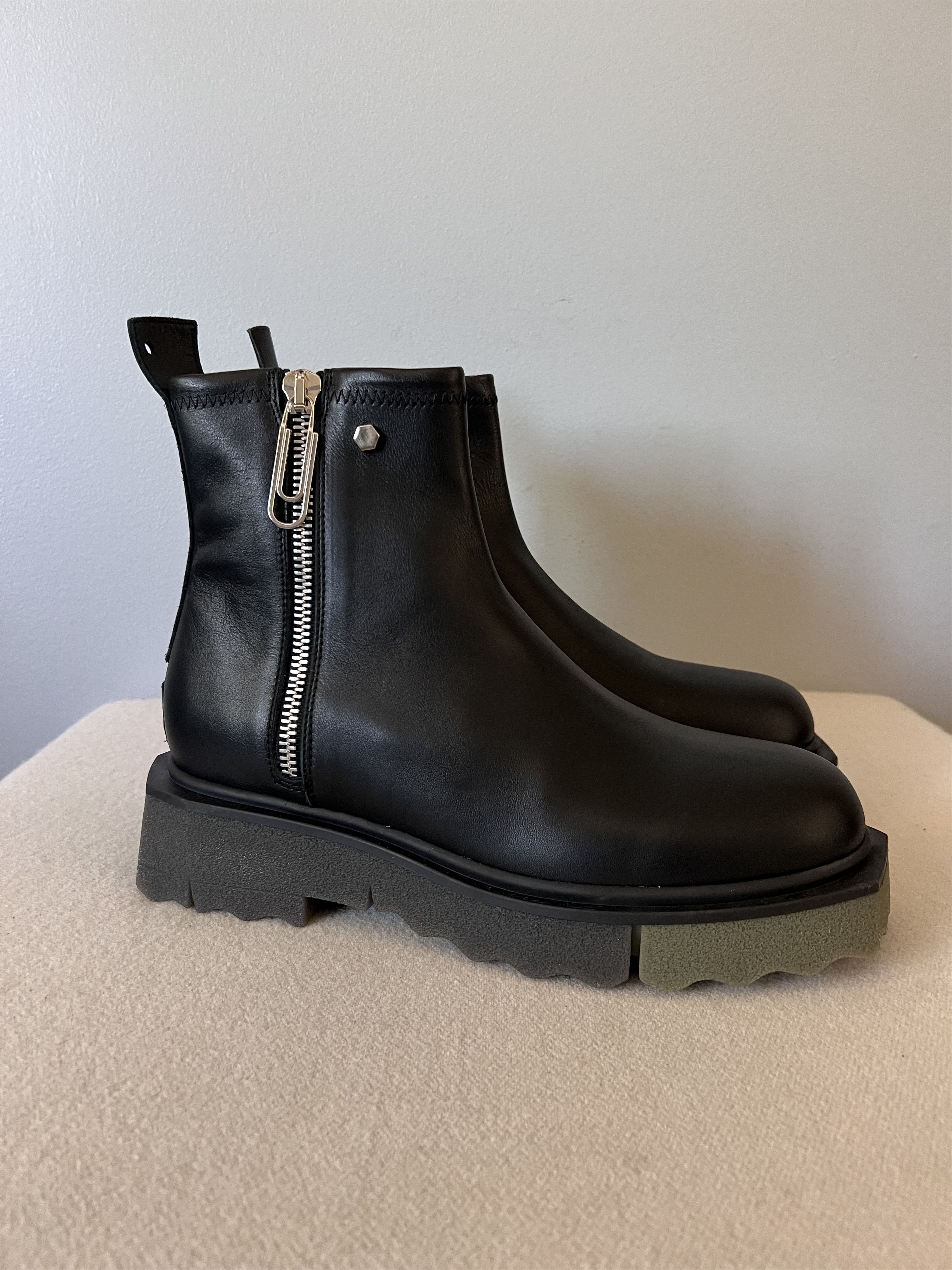 Off-White Off White Exploration Motor Ankle Boots in Black Leather