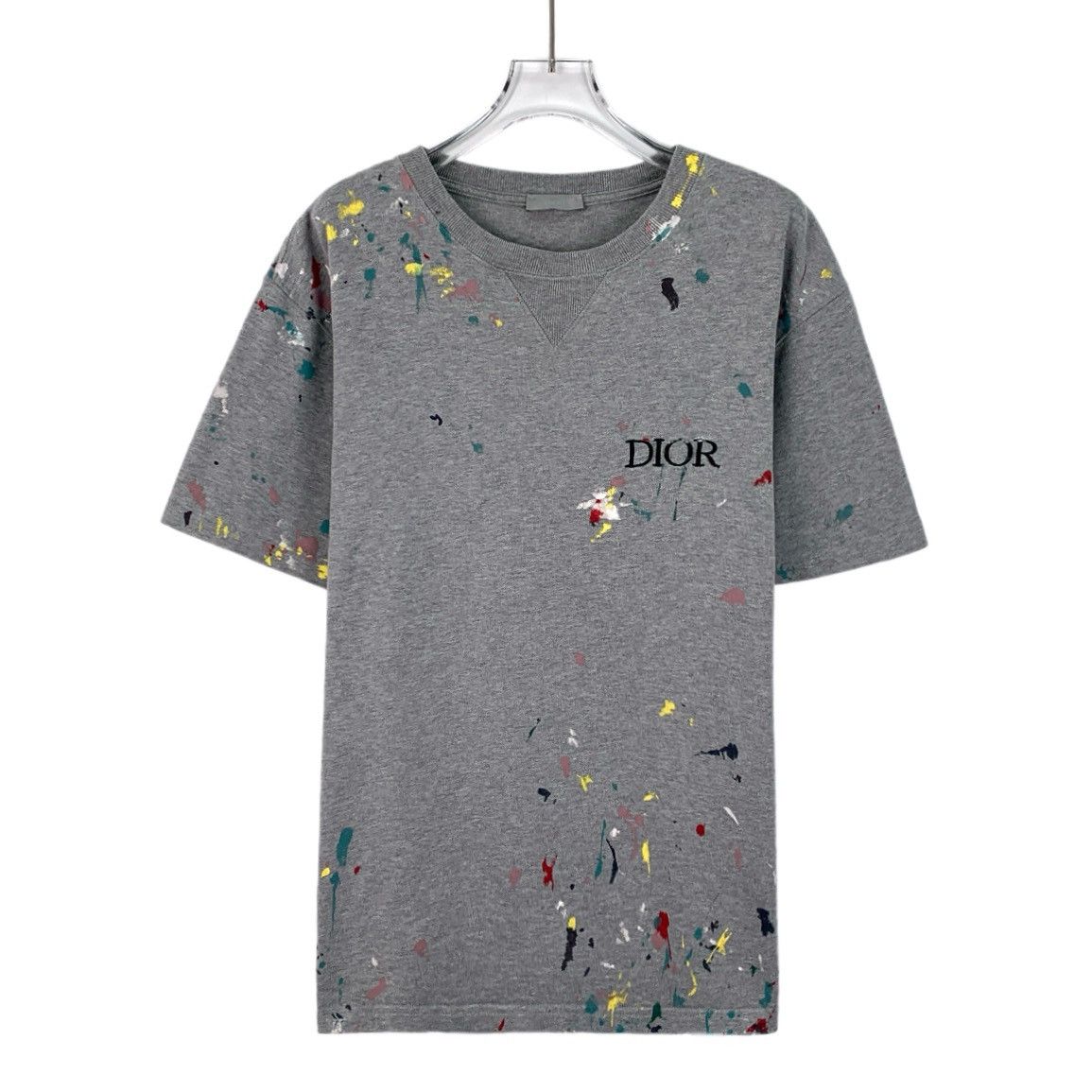 Dior Dior Gray Splash Ink Logo Letter Embroidered Cotton T-Shirt Size L / US 10 / IT 46 - 1 Thumbnail