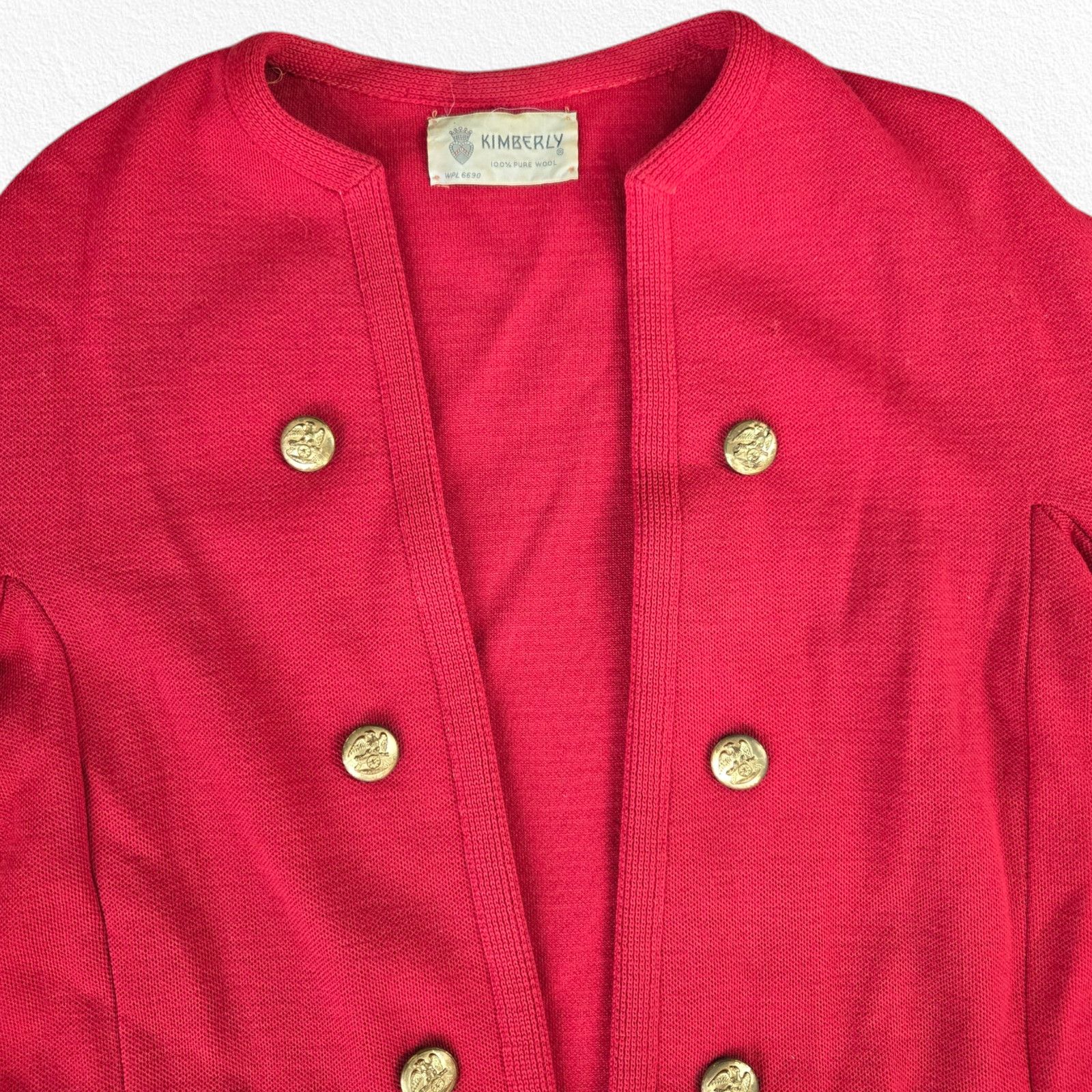 Vintage 50s Vintage Red Double Breasted Blazer Skirt Wool Set Size 2 Size XS / US 0-2 / IT 36-38 - 3 Thumbnail