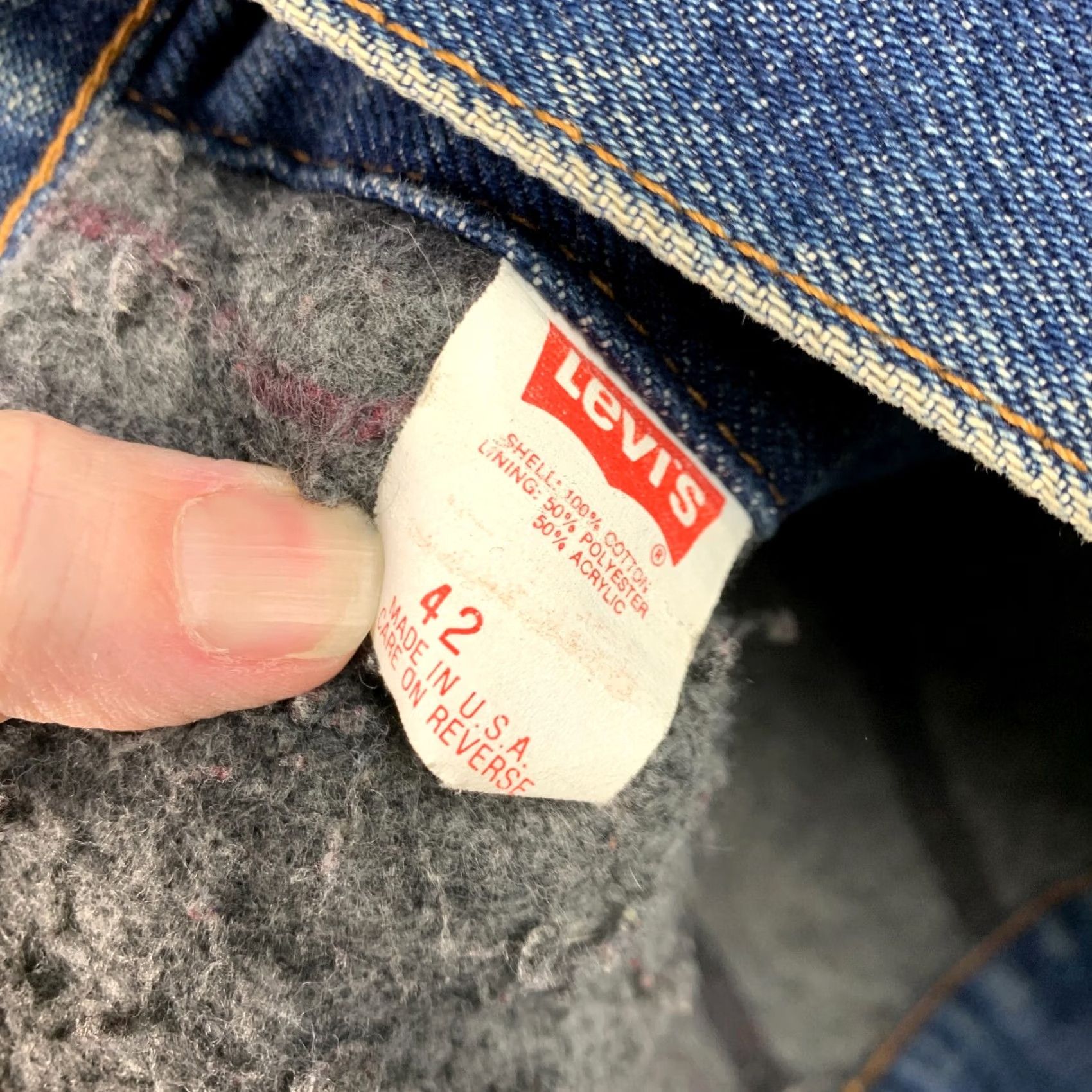 Levi's VINTAGE Levi's 715 Button Stamp Blanket Lined 71506-0316 Trucker Jacket 42 Blue Denim Rockabilly 1990s Mens/Adults Size US XS / EU 42 / 0 - 7 Thumbnail
