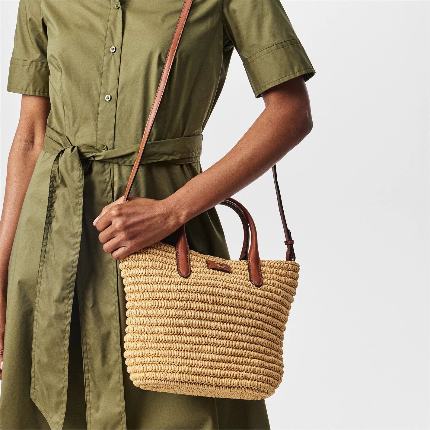 Lauren Ralph Lauren o1g2r1mq0825 Size: OS / Woven Straw Medium Brie Tote Bag Size ONE SIZE - 3 Thumbnail