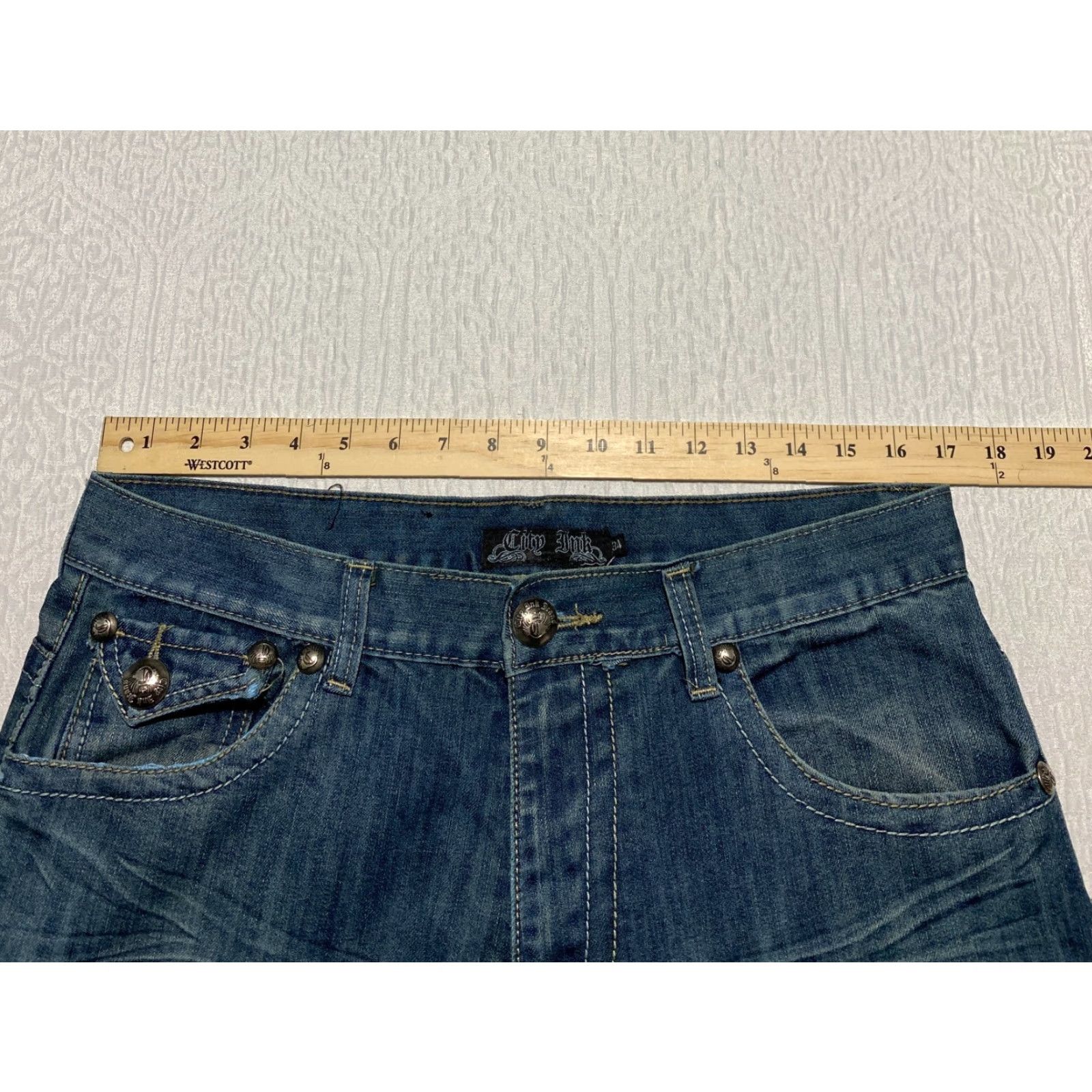 Vintage City Ink Jeans Men's Size 34 Blue Whiskers Flap Embroidered Pockets Size US 34 / EU 50 - 7 Thumbnail