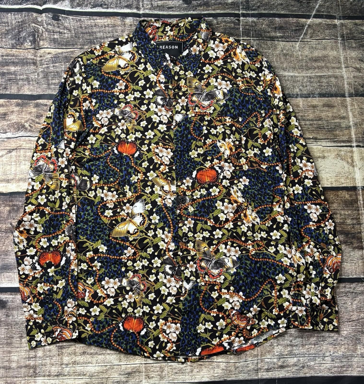 Reason Reason Shirt Men's Large Floral Abstract Butterfly Viscose Size US L / EU 52-54 / 3 - 1 Thumbnail