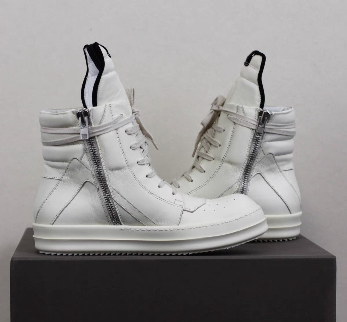 Rick Owens Rick Owens 15FW Milk/Off-White Leather Geobasket Sneakers Size US 8 / EU 41 - 4 Thumbnail
