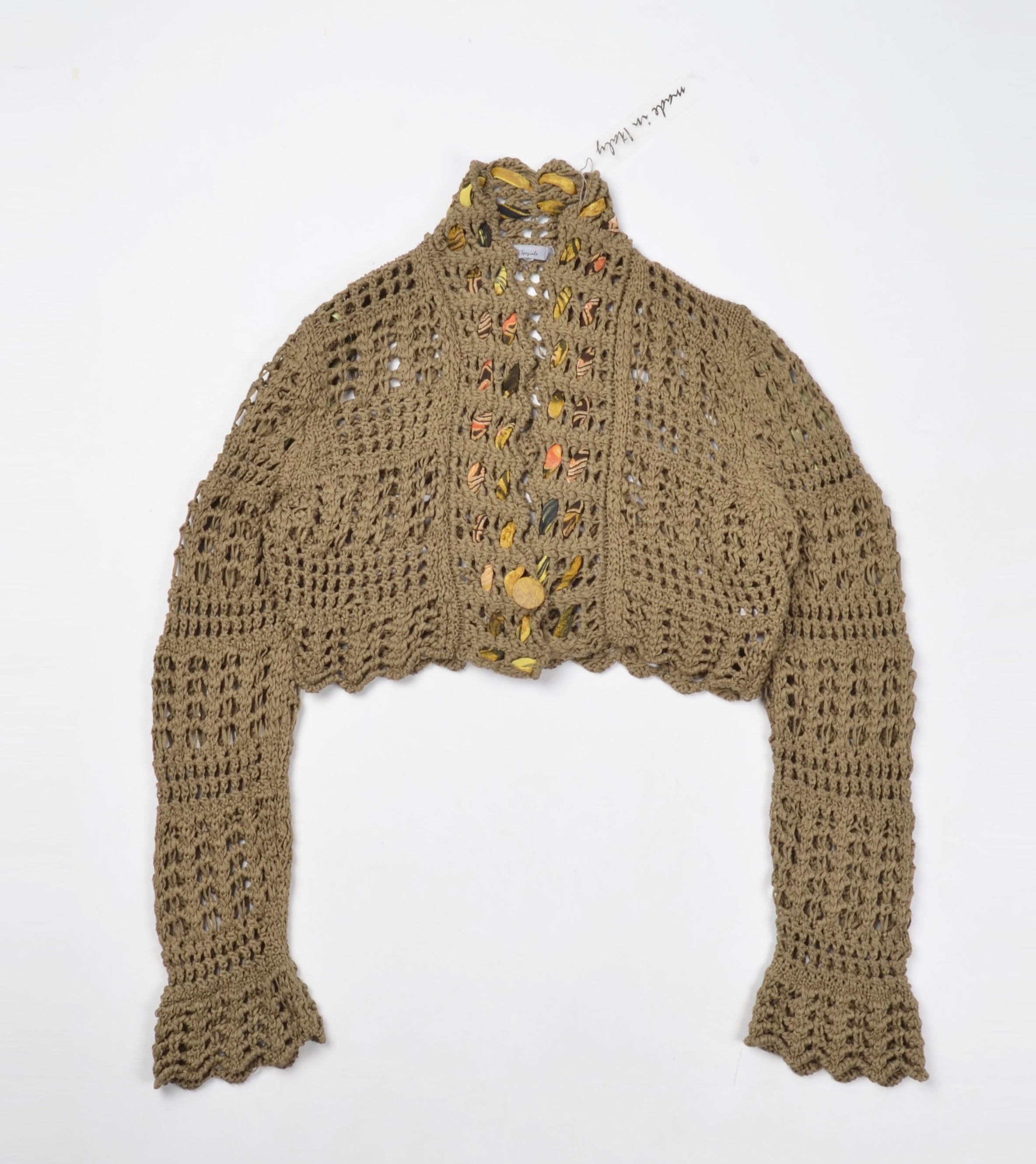 Vintage Vintage Per Una Y2K Crochet Knit Khaki Boho Cropped Cardigan Size M / US 6-8 / IT 42-44 - 4 Thumbnail