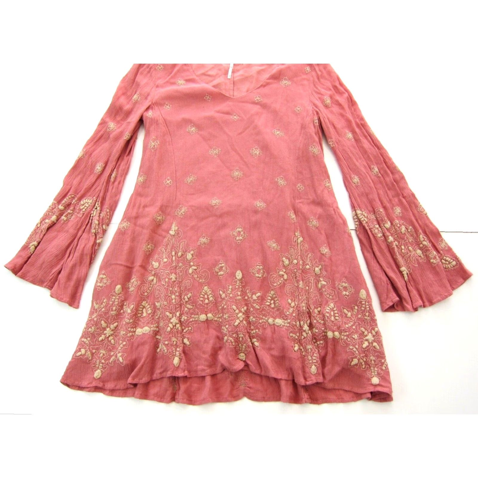 Free People Free People Pink Rayon Embroidered Floral Tunic Dress XS Shirt Women Size XS / US 0-2 / IT 36-38 - 6 Thumbnail
