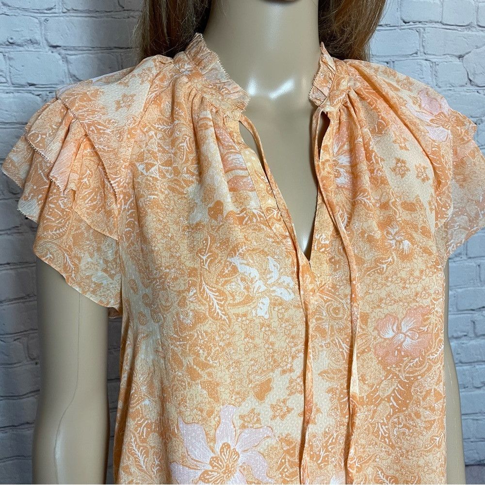 House of Harlow NWT New House of Harlow 1960 Orange Flutter Sleeve Blouse T Size XS / US 0-2 / IT 36-38 - 2 Thumbnail