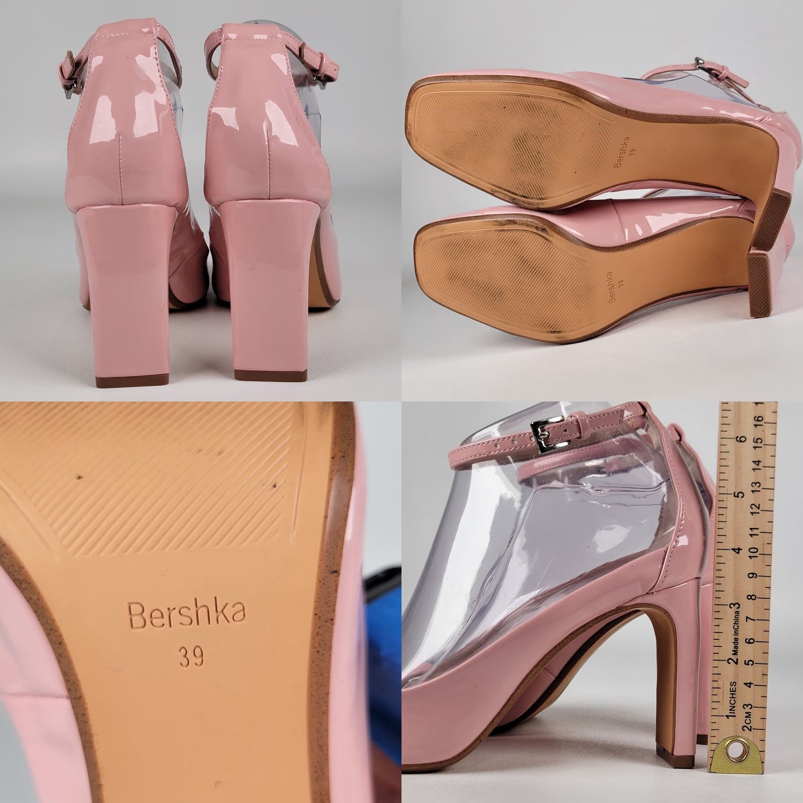 Bershka Bershka Women’s Blush Pink Strappy Heels Size 39/8.5 Sh o e Block Heel Patent Leather Party/Cocktail Womens Size US 9 / IT 39 - 8 Thumbnail