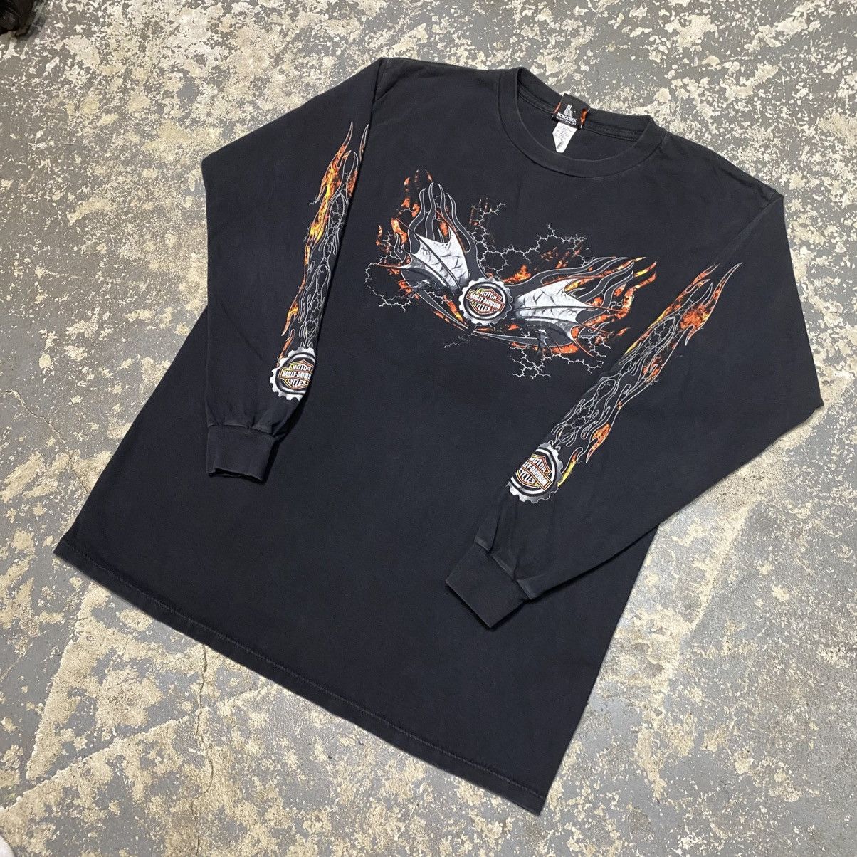 Vintage Vintage Harley Davidson Flame Flaming Long Sleeve Tshirt Size US XL / EU 56 / 4 - 8 Thumbnail