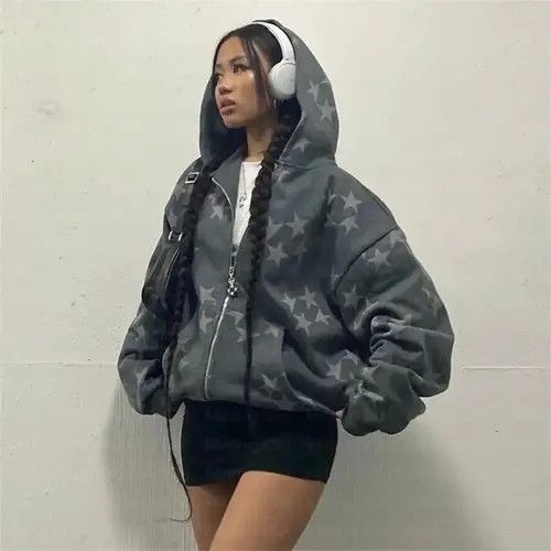 VIBE Sweatshirt with stars zipper Oversize Y2K pullover emo Size US XL / EU 56 / 4 - 7 Thumbnail