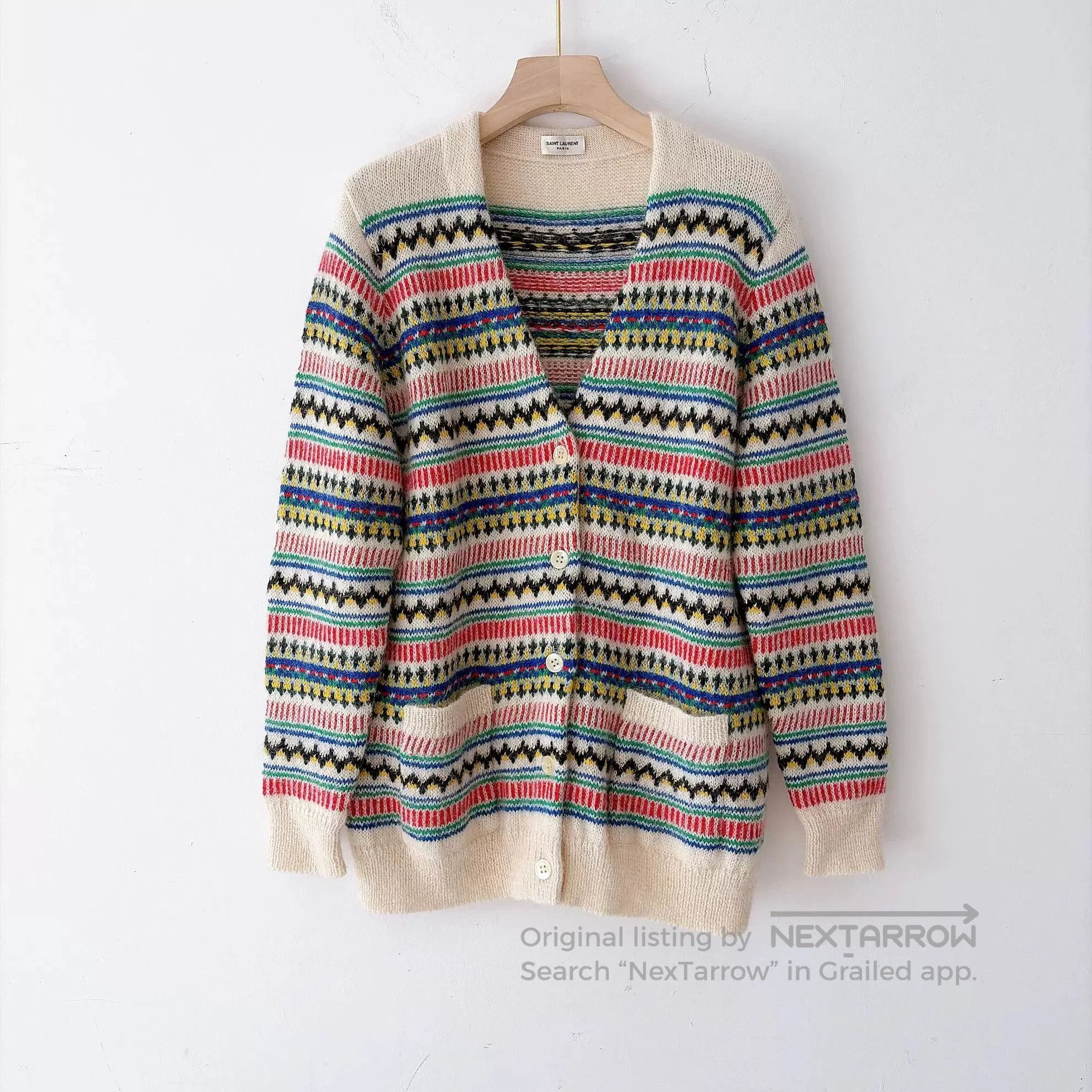 Saint Laurent Paris Saint Laurent Cream Striped Cardigan. Size M / US 6-8 / IT 42-44 - 1 Thumbnail