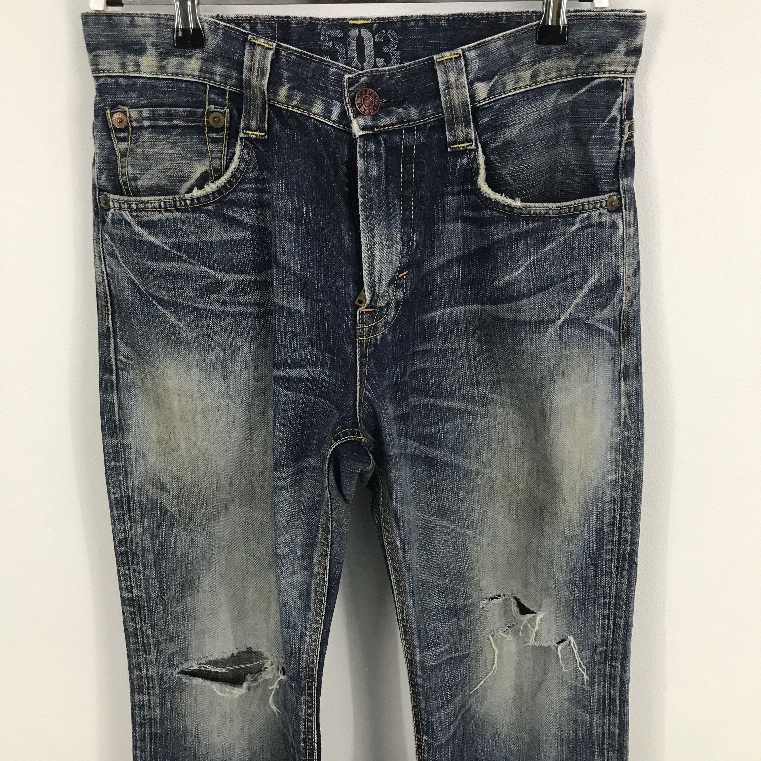Edwin × Japanese Brand Rare edwin blue trip 503 distressed denim Jeans Size US 32 / EU 48 - 2 Thumbnail