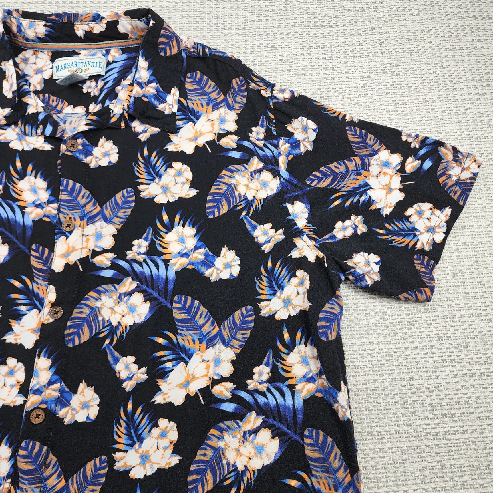 Vintage Margaritaville Shirt Mens 2XL Black Floral Hawaiian Button-Up Rayon Short Sleeve Size US XXL / EU 58 / 5 - 2 Thumbnail