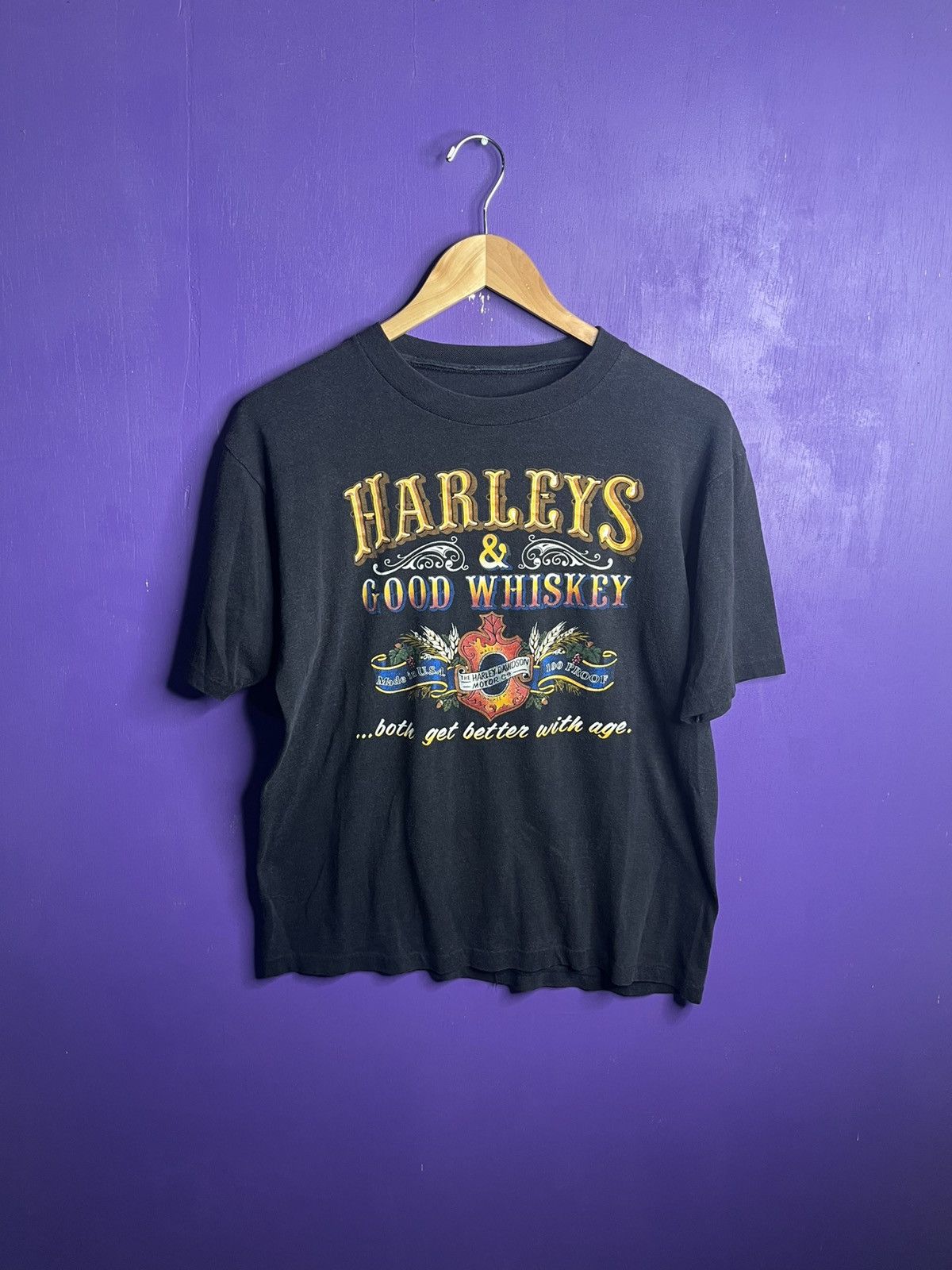 Harley Davidson × Vintage Vintage 80s 3D emblem Harley’s and good whiskey t-shirt Size US M / EU 48-50 / 2 - 1 Thumbnail