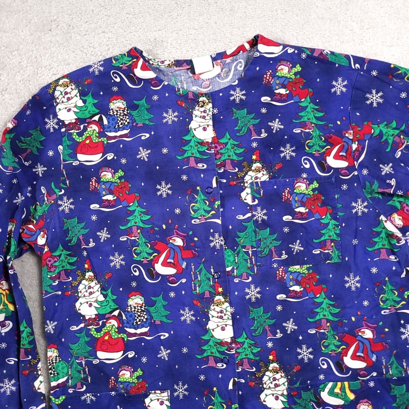 Vintage VINTAGE Barco Scrub Shirt Women’s Small Blue Long Sleeve Snowman Winter Snap Pockets Womens Scrub Shirt Size S / US 4 / IT 40 - 3 Thumbnail