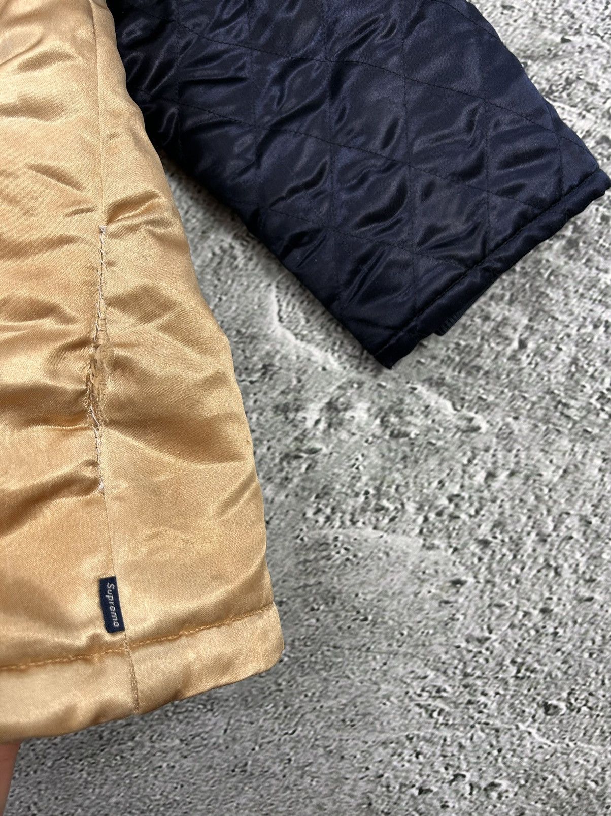 Supreme Supreme Quilted Satin Gold/Navy Parka Jacket Big Logo AW14 Size US L / EU 52-54 / 3 - 10 Thumbnail