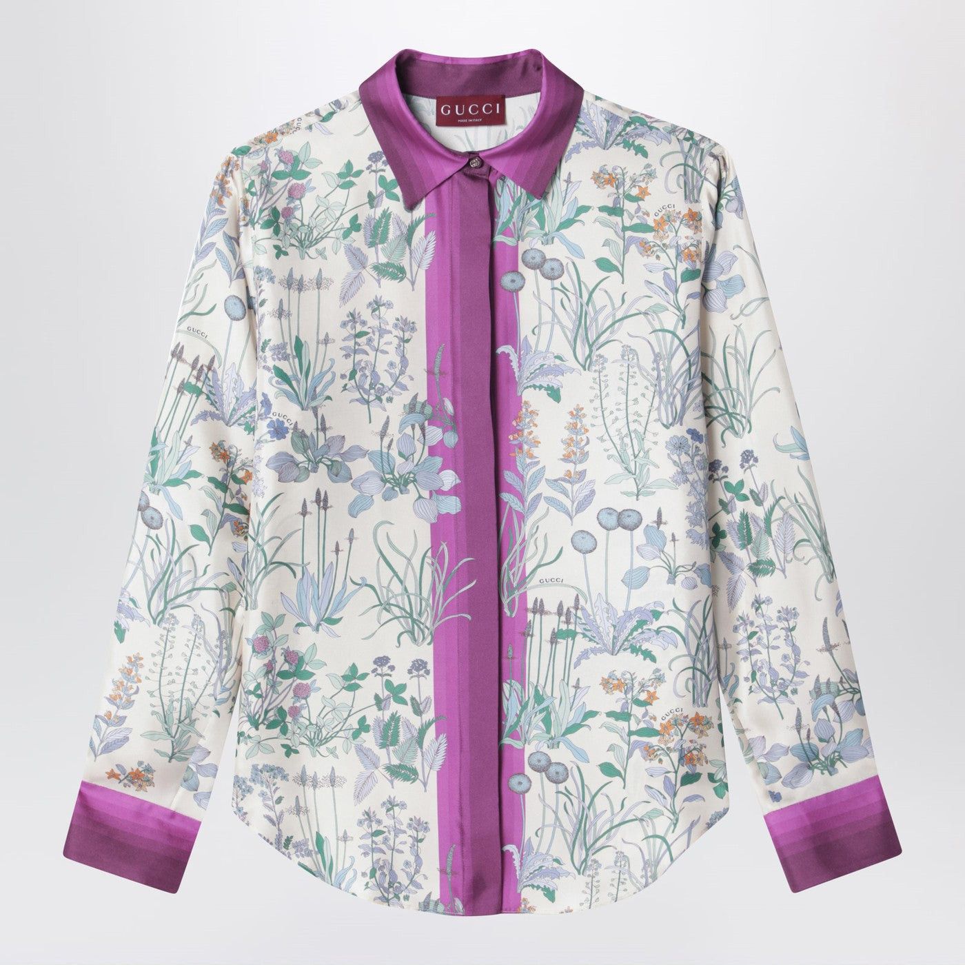 Gucci Gucci Ivory Silk Twill Shirt With Floral Print Size L / US 10 / IT 46 - 1 Thumbnail