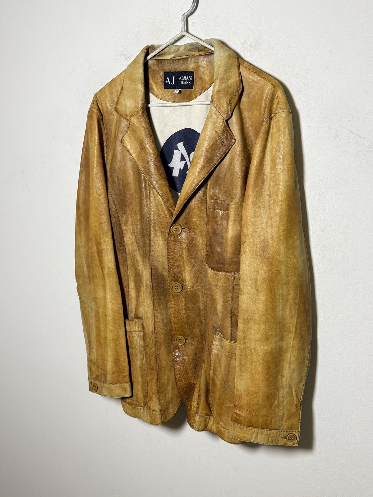 Giorgio Armani Vintage Armani leather chore jacket in distressed honey tan Size US M / EU 48-50 / 2 - 2 Thumbnail