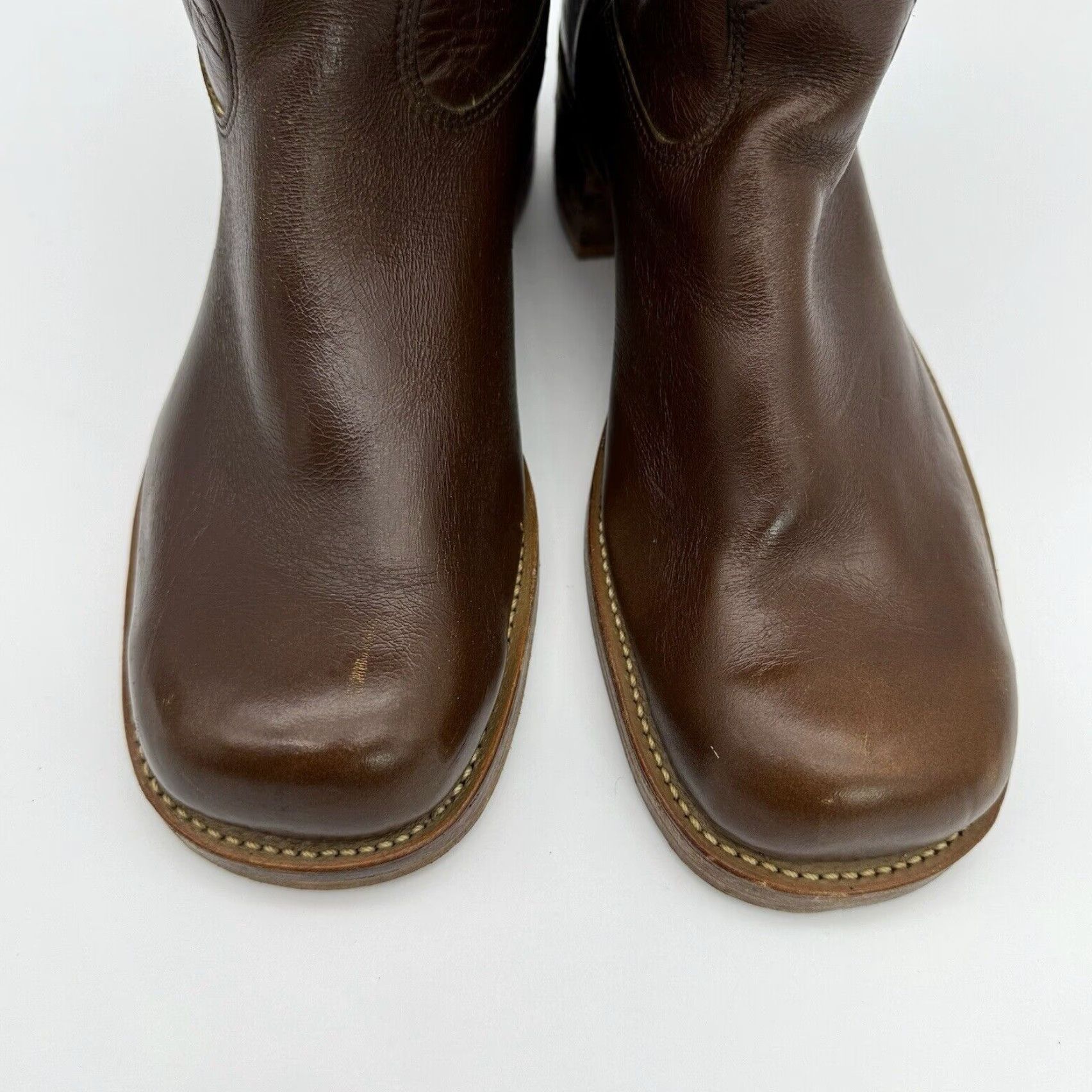 Vintage VINTAGE Double-H 12" Banana Boots Western Boot Men’s 11 D Leather Stacked Heel 1970s USA Size ONE SIZE - 3 Thumbnail
