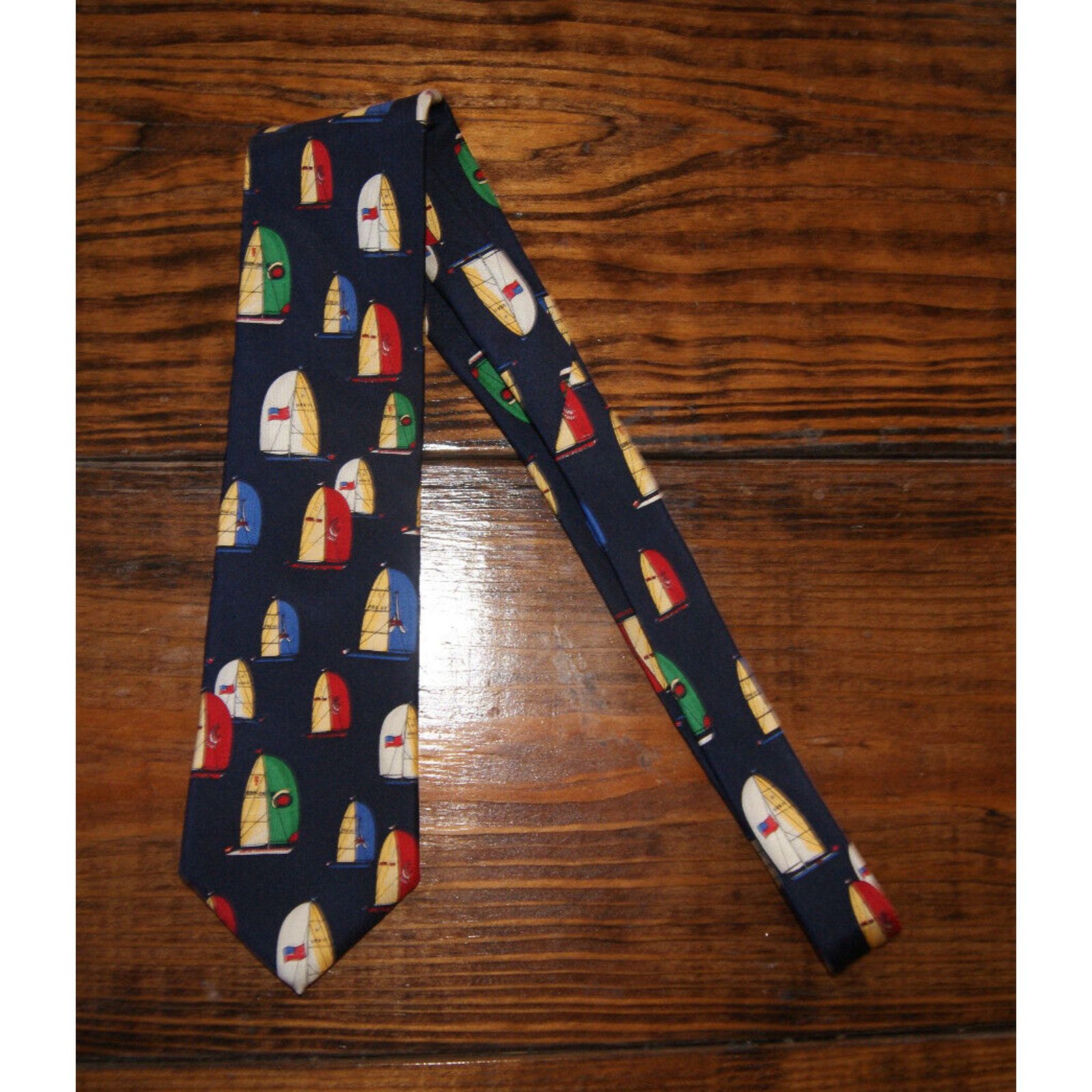 Lands' End Lands End 100% Silk Tie Sailboats Vtg 90s USA Hand Sewn Size ONE SIZE - 1 Thumbnail