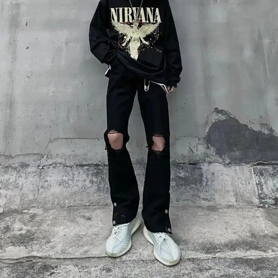 Japanese Brand Ripped Jeans Men Streetwear Black Hole Denim Pants Size US 32 / EU 48 - 1 Thumbnail
