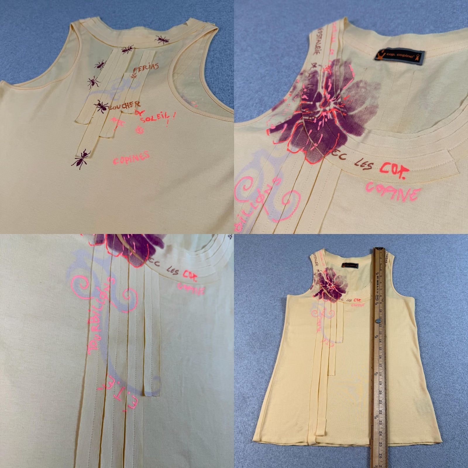 Cop Copine VINTAGE Cop Copine Tank Top Women 36 Small Yellow Floral Pleated Portugal Boho Ant Y2K Size S / US 4 / IT 40 - 8 Thumbnail