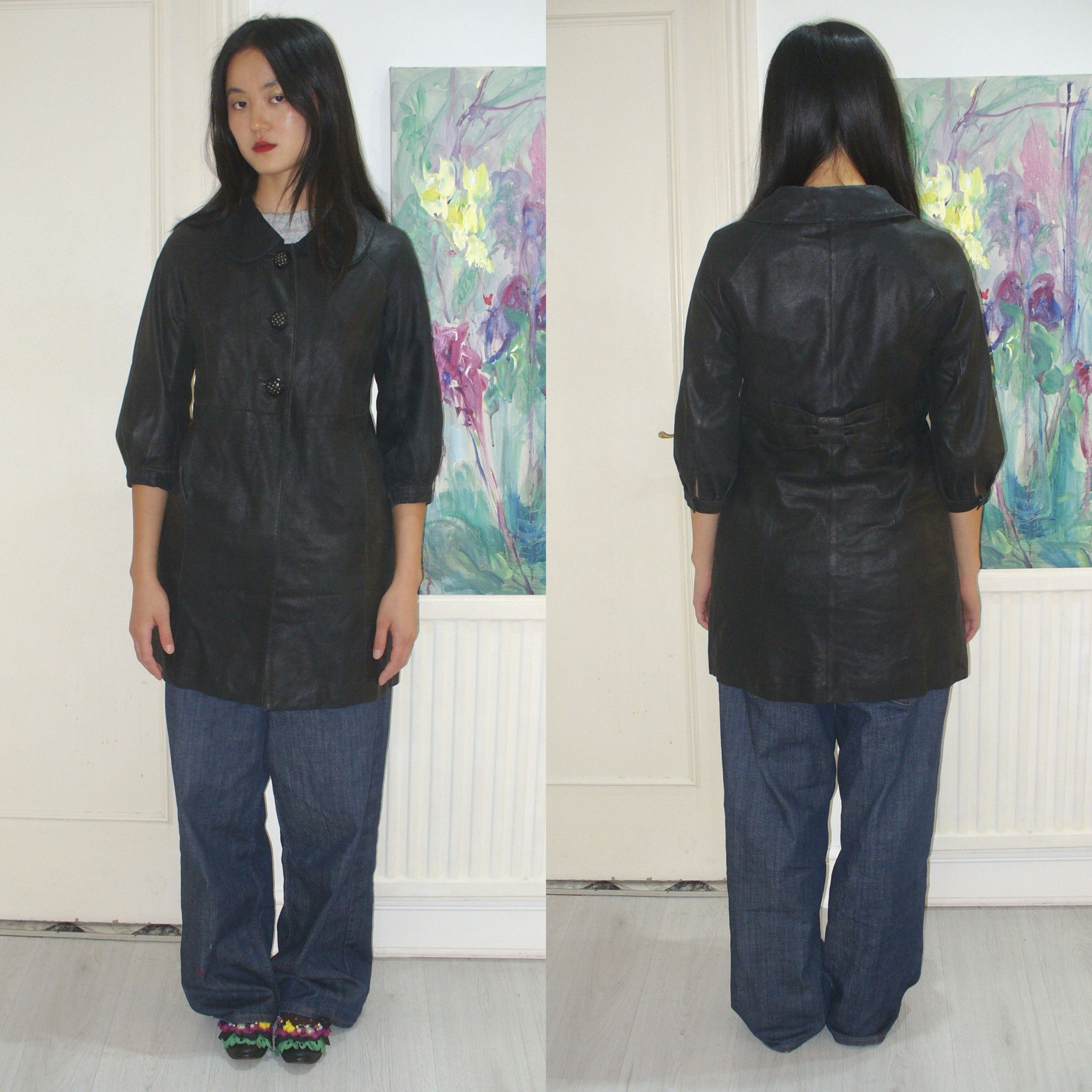 Other Japanese peter-pan collar black leather trench coat Size XS / US 0-2 / IT 36-38 - 4 Thumbnail
