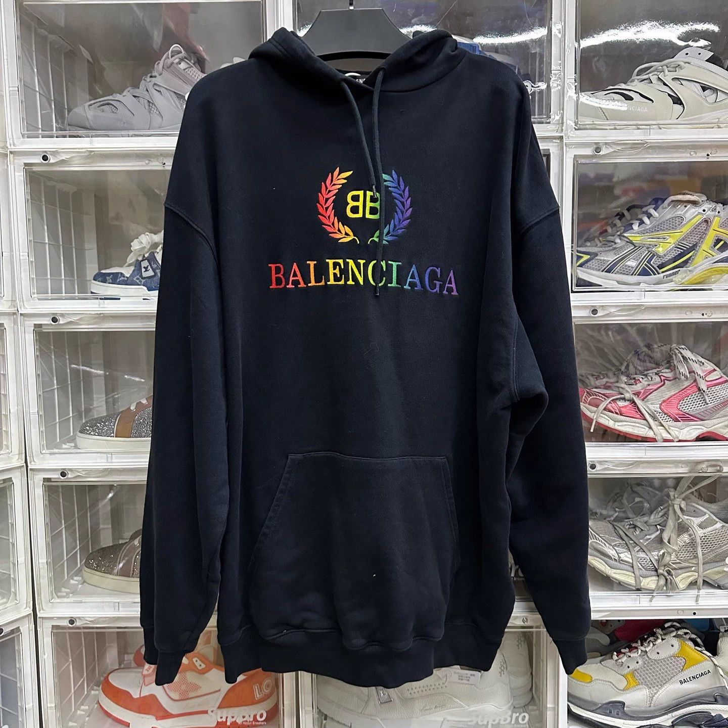 Balenciaga Size L/Balenciaga Logo Embroidered Ear Hooded Sweatshirt, Size US L / EU 52-54 / 3 - 1 Thumbnail