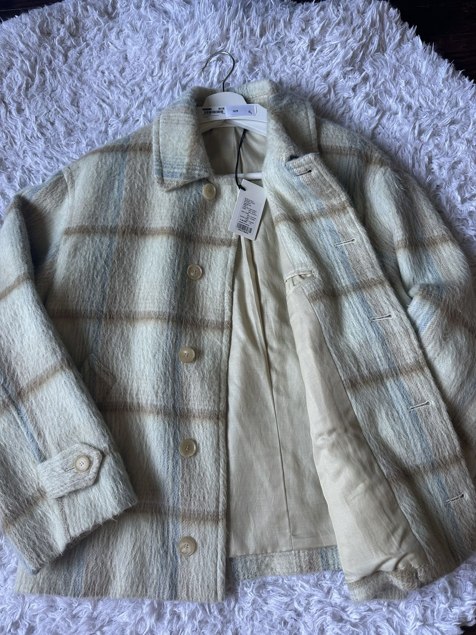 Auralee Suri Alpaca Shaggy Blouson - Lime Yellow Check