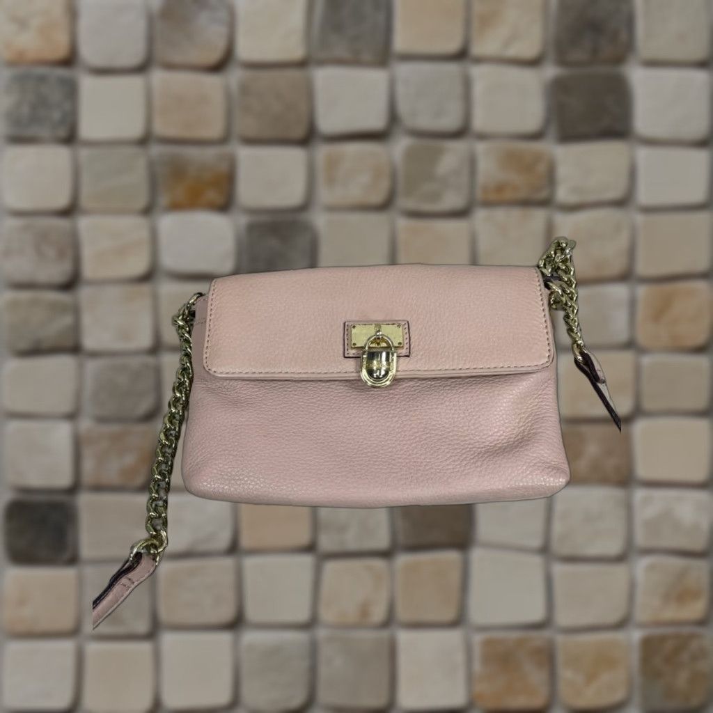 Calvin Klein Calvin Klein Bag Pink Leather Gold Lock Inner Zip Pocket Chain Strap Crossbody Women Small Size ONE SIZE - 1 Thumbnail