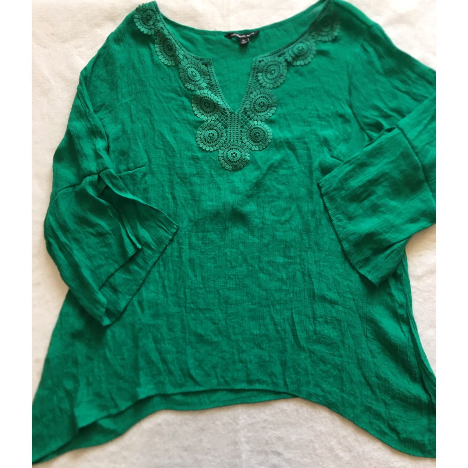 Vintage VINTAGE Zac & Rachel Blouse Women's 2XL Green Embroidery Bell Sleeve Lightweight Polyester Blend Belle Size XXL / US 16-18 / IT 52-54 - 2 Thumbnail