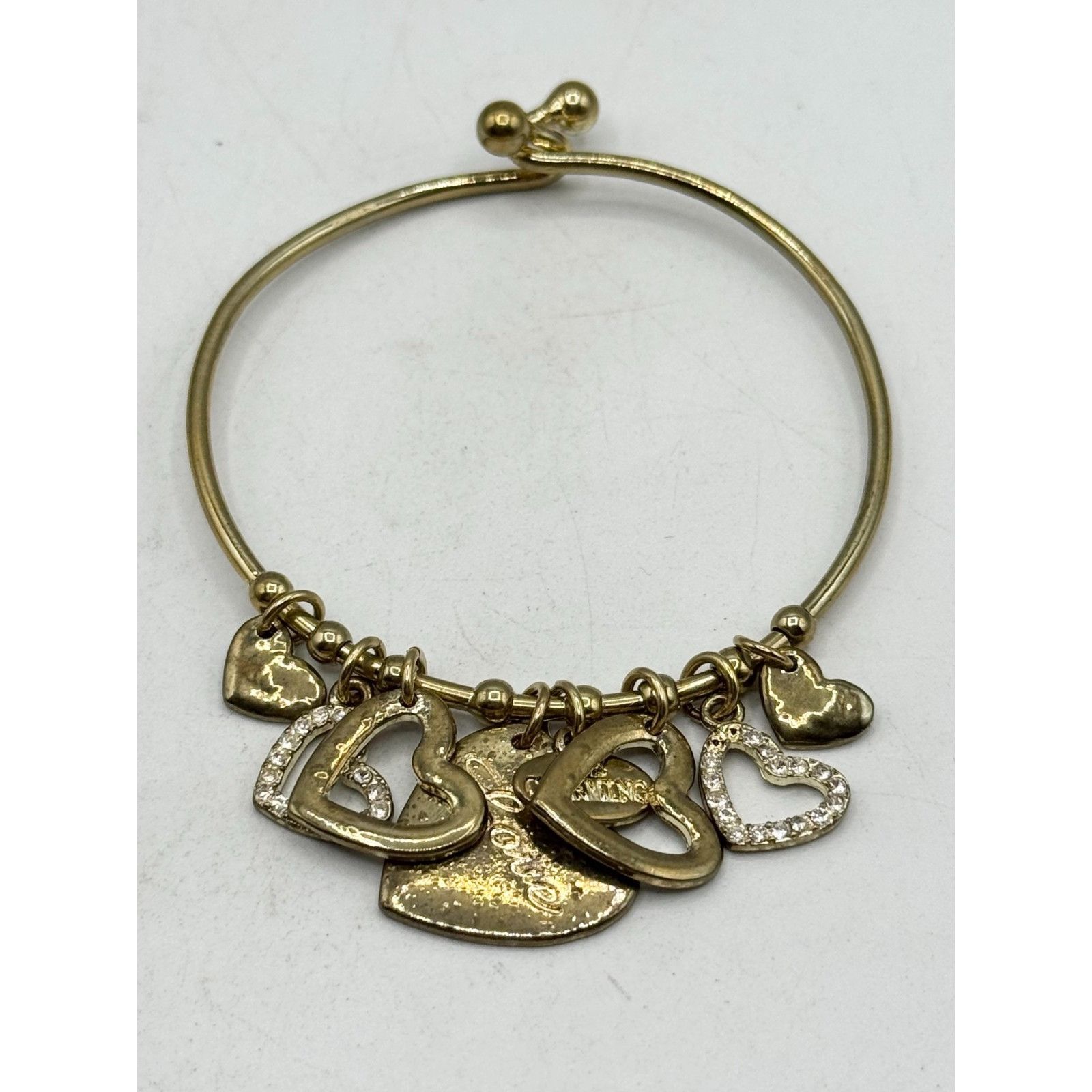 Other Love heart charm bangle gold bracelet Size ONE SIZE - 1 Thumbnail