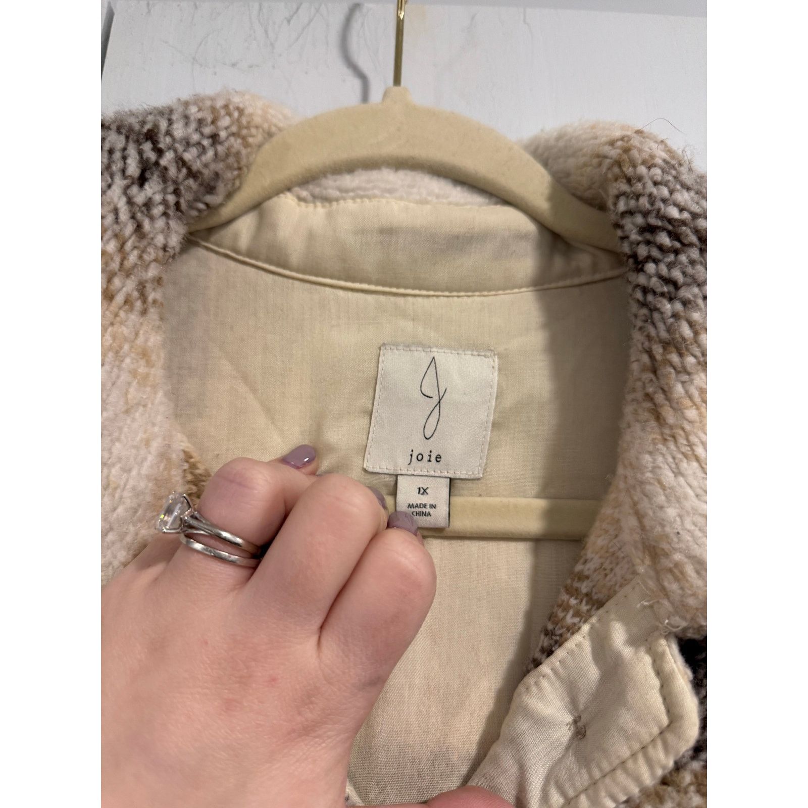 Joie Joie Women's Shacket Size 1X Cream Brown Plaid Fuzzy Sherpa Size XL / US 12-14 / IT 48-50 - 3 Thumbnail