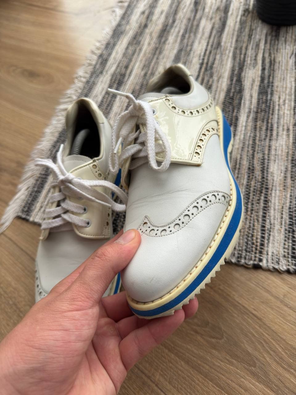 Prada PRADA WOOMEN’S WHITE LEATHER WINGTIP LACE UP OXFORD SHOES Size US 7.5 / IT 37.5 - 6 Thumbnail