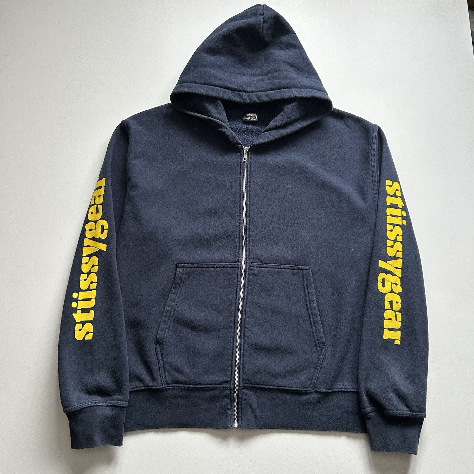 トップス 00s old stussy hoodie navy stock logo Vintage 00s Stussy Faded Big Logo Rare Made in USA Hoodie Size L