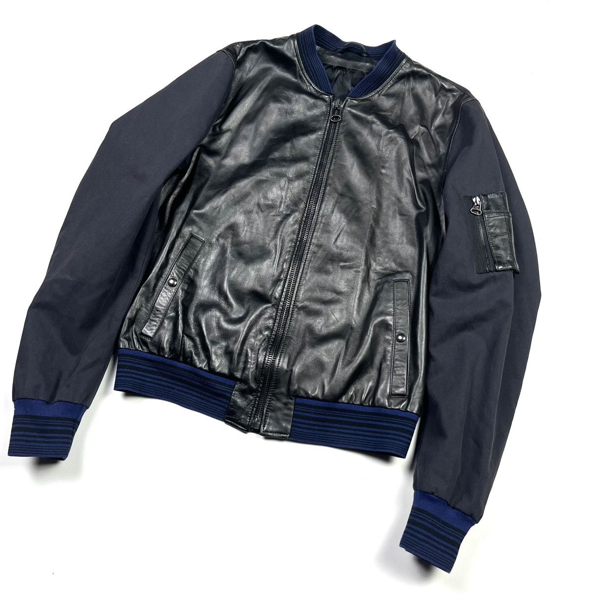 Lanvin Classic Leather Bomber Jacket Luxury Blue